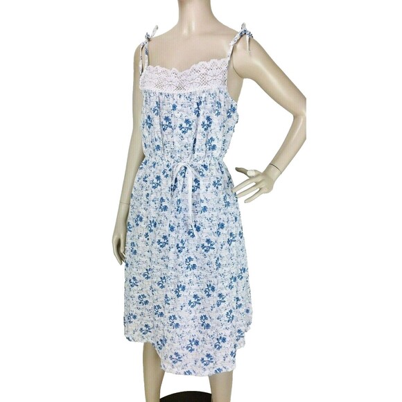 Vintage 60s/70s Cottagecore Eyelet Lace Floral Shoulder Tie Summer Dress XS/S/M - Picture 1 of 9